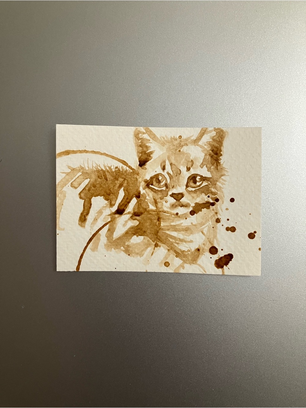 ORIGINAL coffee cat kitten painting aceo feline art fun artwork Artettina USA